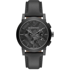 Burberry Men’s Swiss Made Leather Strap Dark Grey Check Stamped Dial 42mm Watch BU9364