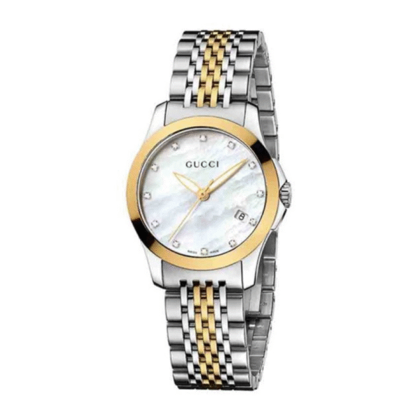 Gucci Women’s Swiss Made Quartz Stainless Steel Mother of Pearl Dial 27mm Watch YA126514