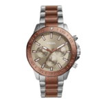 Fossil Men’s Chronograph Two-tone Stainless Steel Silver Brown Dial 45mm Watch BQ2502