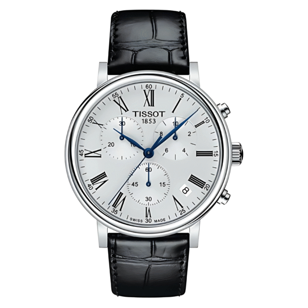 TISSOT Men’s Quartz Swiss Made Black Leather Strap Silver Dial 41mm Watch T122.417.16.033.00