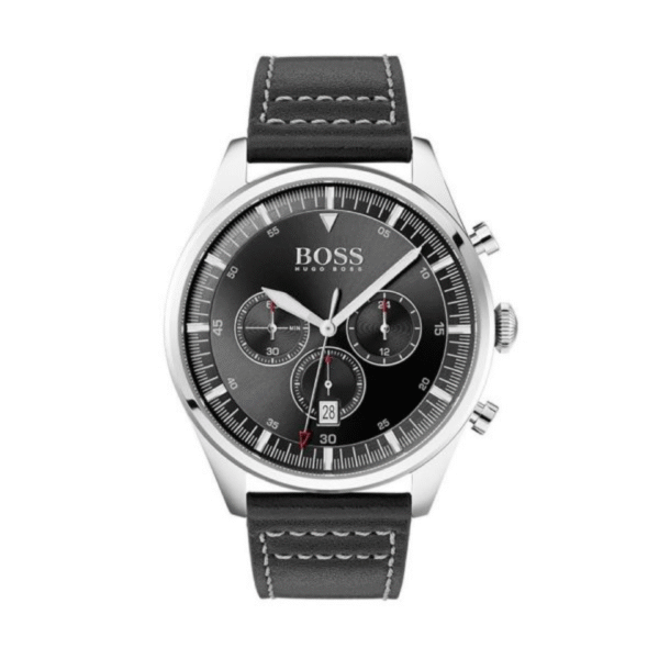 Hugo Boss Men’s Quartz Leather Strap Black Dial 44mm Watch 1513864
