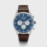 Hugo Boss Men’s Chronograph Leather Strap Black Dial 44mm Watch 1513708