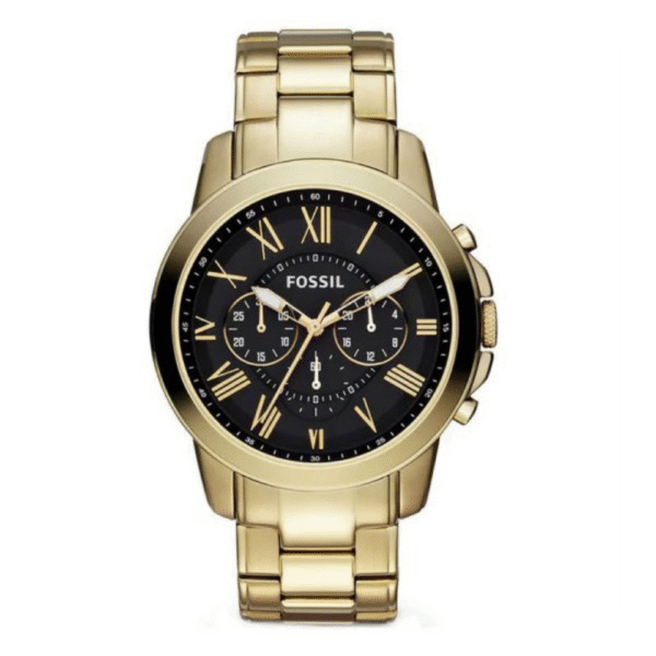 " Fossil Men’s Chronograph Quartz Gold Stainless Steel Black Dial 44mm Watch FS4815"