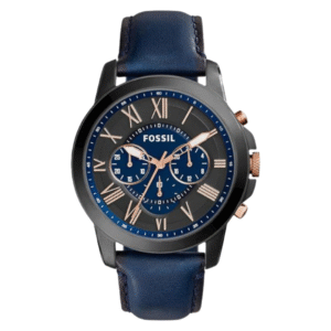 Fossil Men’s Quartz Blue Leather Strap Black & Blue Dial 44mm Watch FS5061