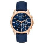 Armani Exchange Men’s Quartz Blue Leather Strap Blue Dial 44mm Watch AX1723