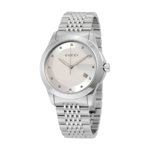 Gucci Men’s Swiss Made Quartz Silver Stainless Steel Silver Patterned Dial 38mm Watch YA126404
