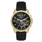 Armani Exchange Men’s Quartz Black Leather Strap Black Dial 44mm Watch AX7133