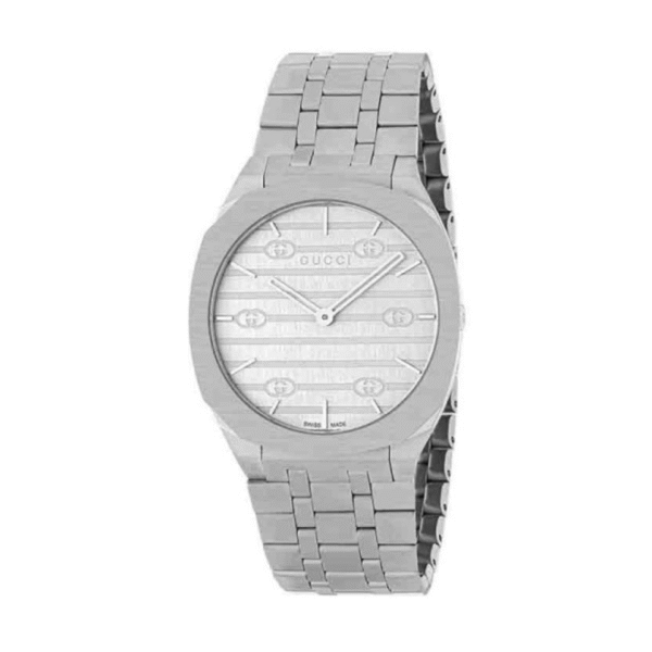 Gucci Women’s Swiss Made Quartz Silver Stainless Steel Silver Dial 34mm Watch YA163402