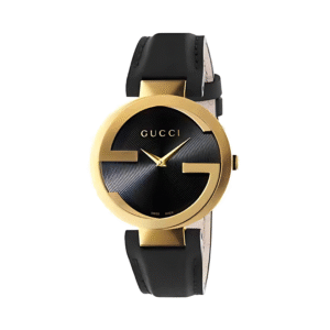 Gucci Unisex Swiss Made Quartz Black Leather Strap Black Dial 37mm Watch YA133326