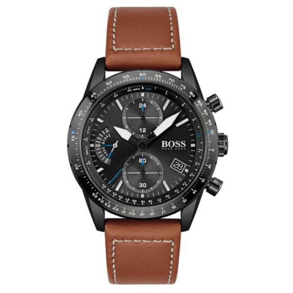 Hugo Boss Men’s Quartz Leather Strap Black Dial 44mm Watch 1513851