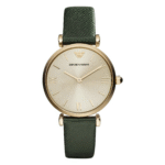 Emporio Armani Women’s Quartz Leather Strap Champagne Dial 32mm Watch AR1726