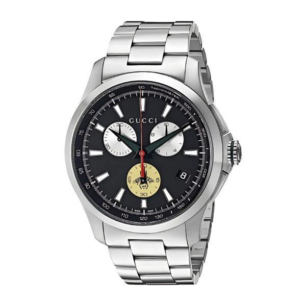 Gucci Men’s Swiss Made Quartz Silver Stainless Steel Black Dial 44mm Watch YA126267