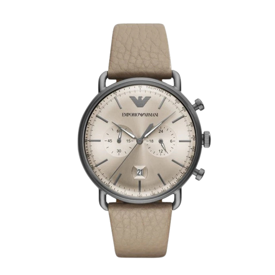 Emporio Armani Men’s Chronograph Quartz Leather Strap Grey Case 43mm Watch AR11107