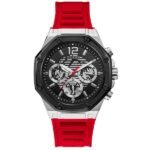 Guess Men’s Quartz Red Silicone Strap Black Dial 44mm Watch GW0263G3