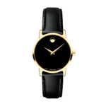 Movado Women’s Quartz Swiss Made Leather Strap Black Dial 28mm Watch 0607275