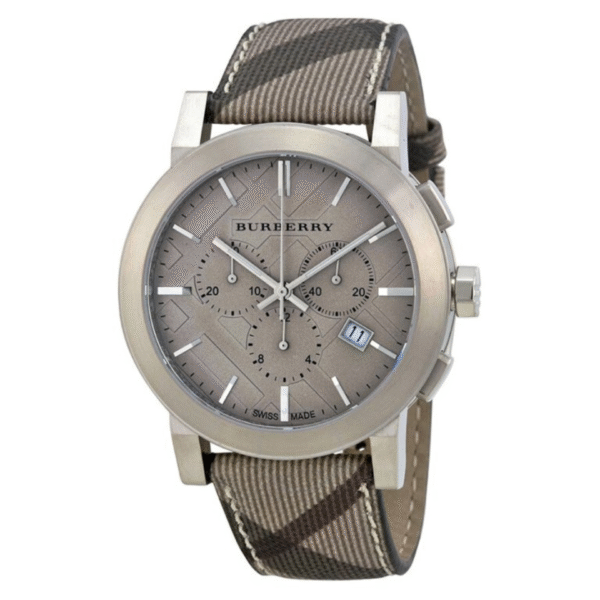 Burberry Men’s Leather Strap Brown Impressed Check Dial 42mm Watch BU9361