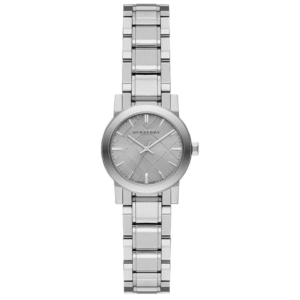 Burberry Women’s Swiss Made Quartz Stainless Steel Grey Check Stamped Dial 26mm Watch BU9229